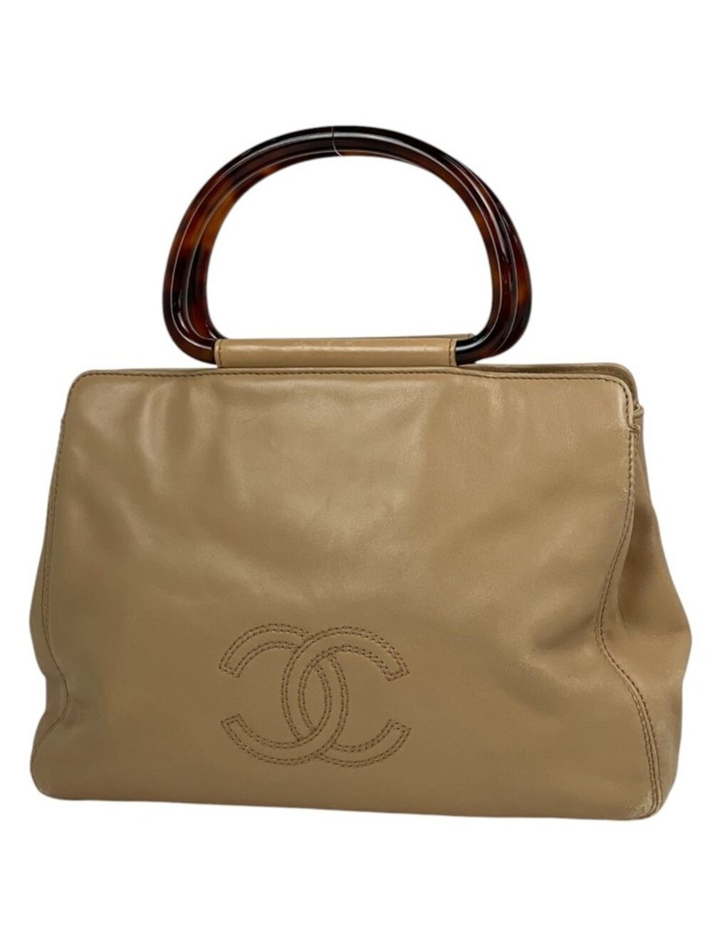 Chanel Handbag CC Logo Leather Beige